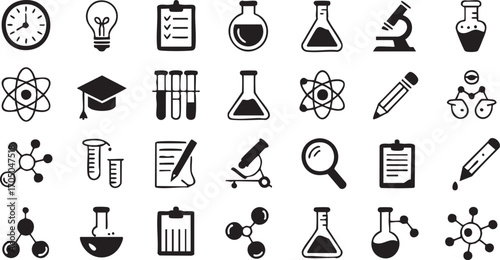 Academic doodle pack of molecules, atom, and chemistry tools for education projects
