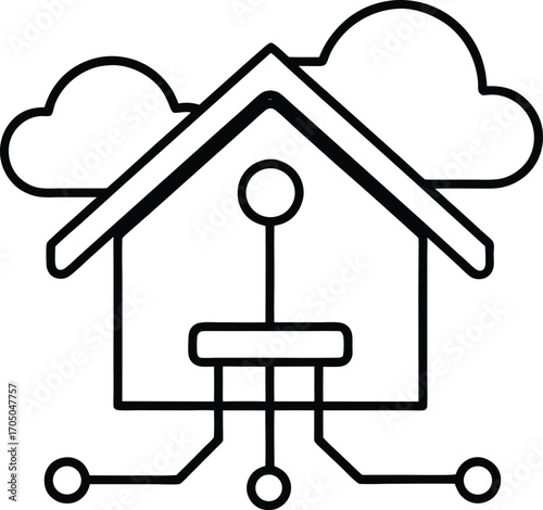 thin line smart home outline icon with cloud.