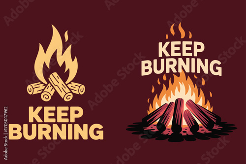 Campfire flames logs text burning