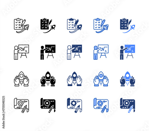 Startup, Startup support, Pitching, Prototype., multiple style icon set.