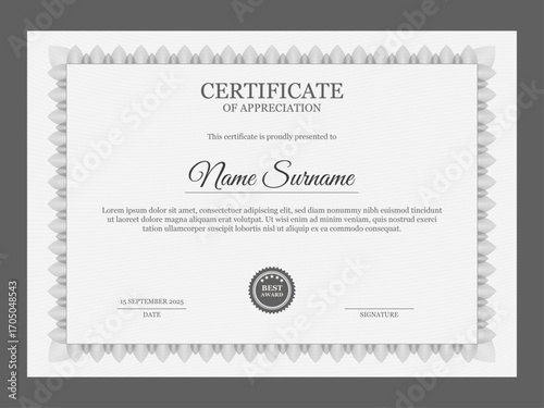 Retro certificate of appreciation template. Multipurpose certificate design with vintage ornament.	
