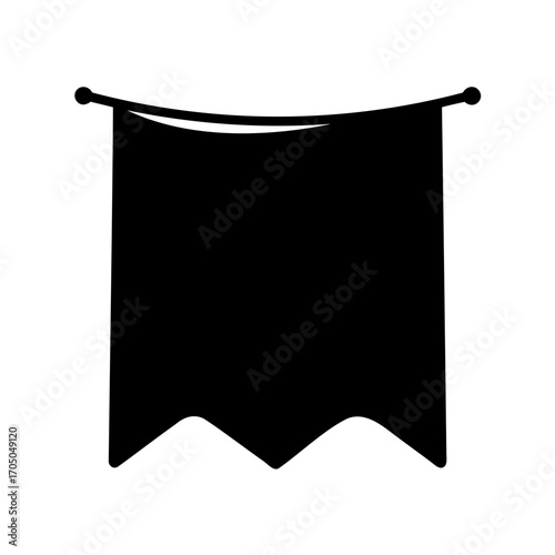 Simple black banner hanging from a wooden pole with two spherical ends