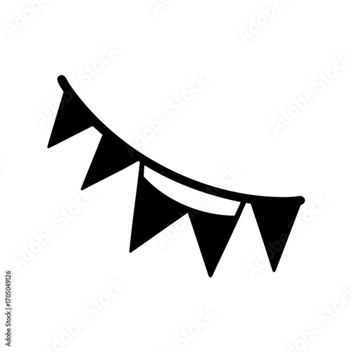 Black and white vector image of a string of party bunting