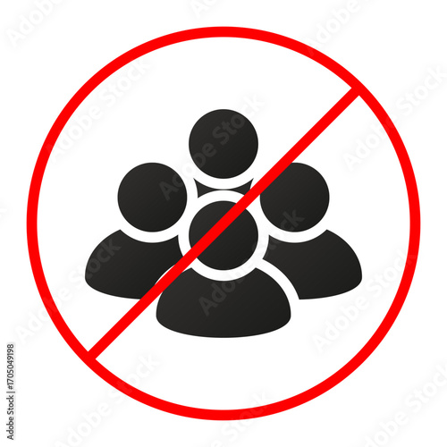 No crowd symbol. Social distancing icon. Vector group restriction. People crossed out sign. EPS 10.