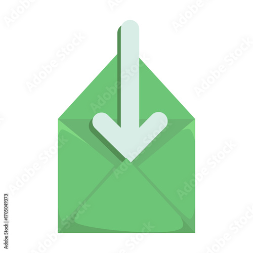 Download arrow icon. Incoming mail message. Green Vector symbol. Receive correspondence sign. EPS 10.