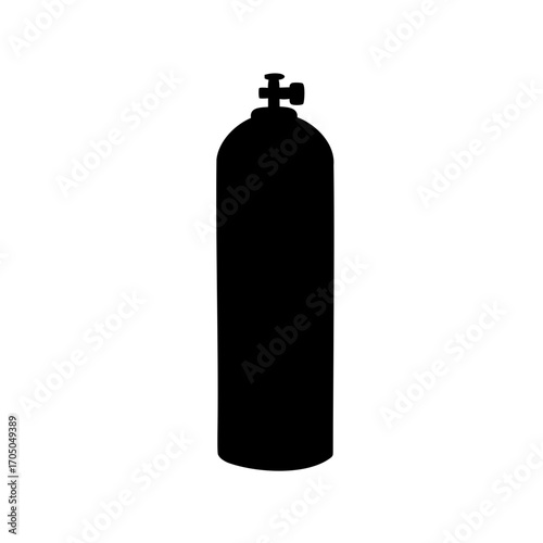 Silhouette of an oxygen tank cylinder with valve on white background illustration