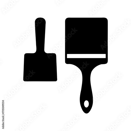 Silhouette illustration of a paint scraper and a paint brush isolated