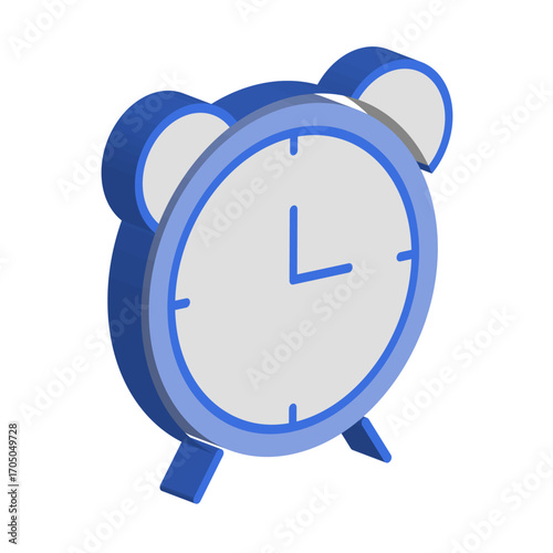 Classic alarm clock. Vector time symbol. Blue wake up sign. Morning routine illustration. EPS 10.