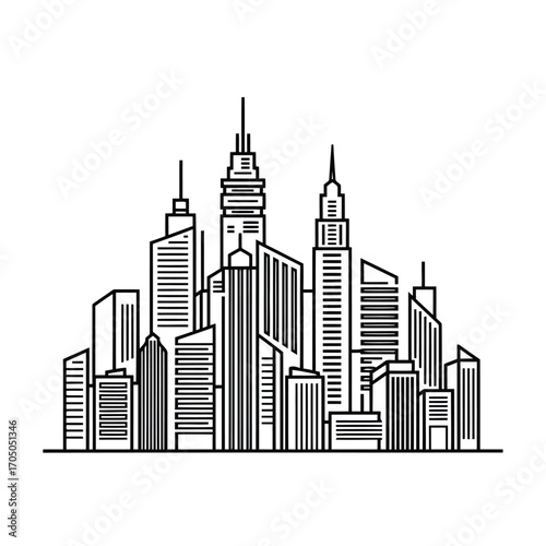 Vector illustration of modern city skyline with tall buildings