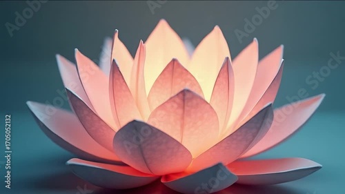 Glowing Pink Lotus Flower Floating in Serene Blue Light