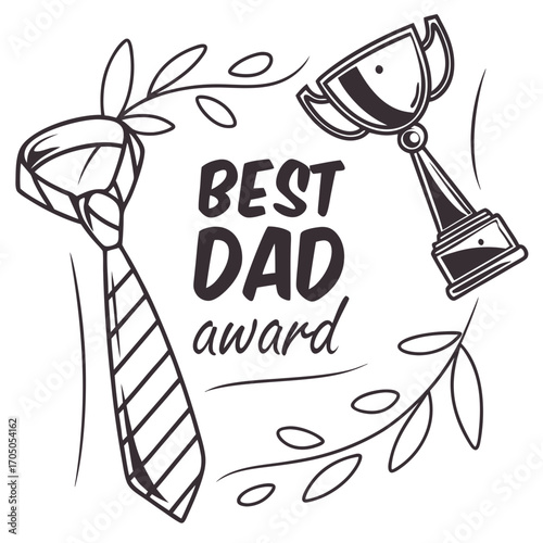 Best dad award trophy and tie illustration celebrating fatherhood and achievement