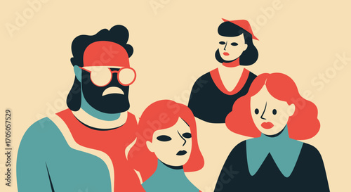 Stylish Group Portrait: Four Individuals with Red and Teal Accents