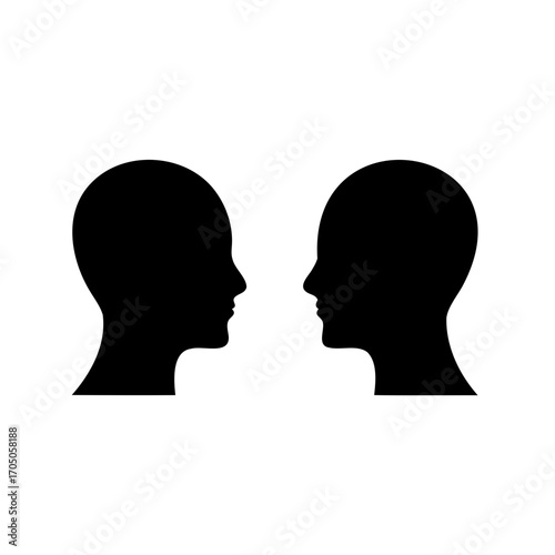 Two abstract heads facing each other in conversation or contemplation scene