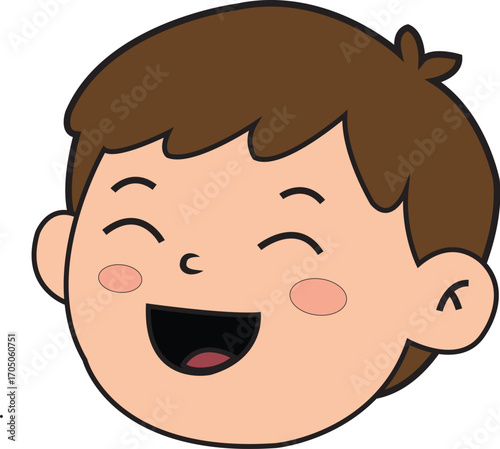 Cartoon Boys Smiling Face with Brown Hair and Rosy Cheeks Illustration.