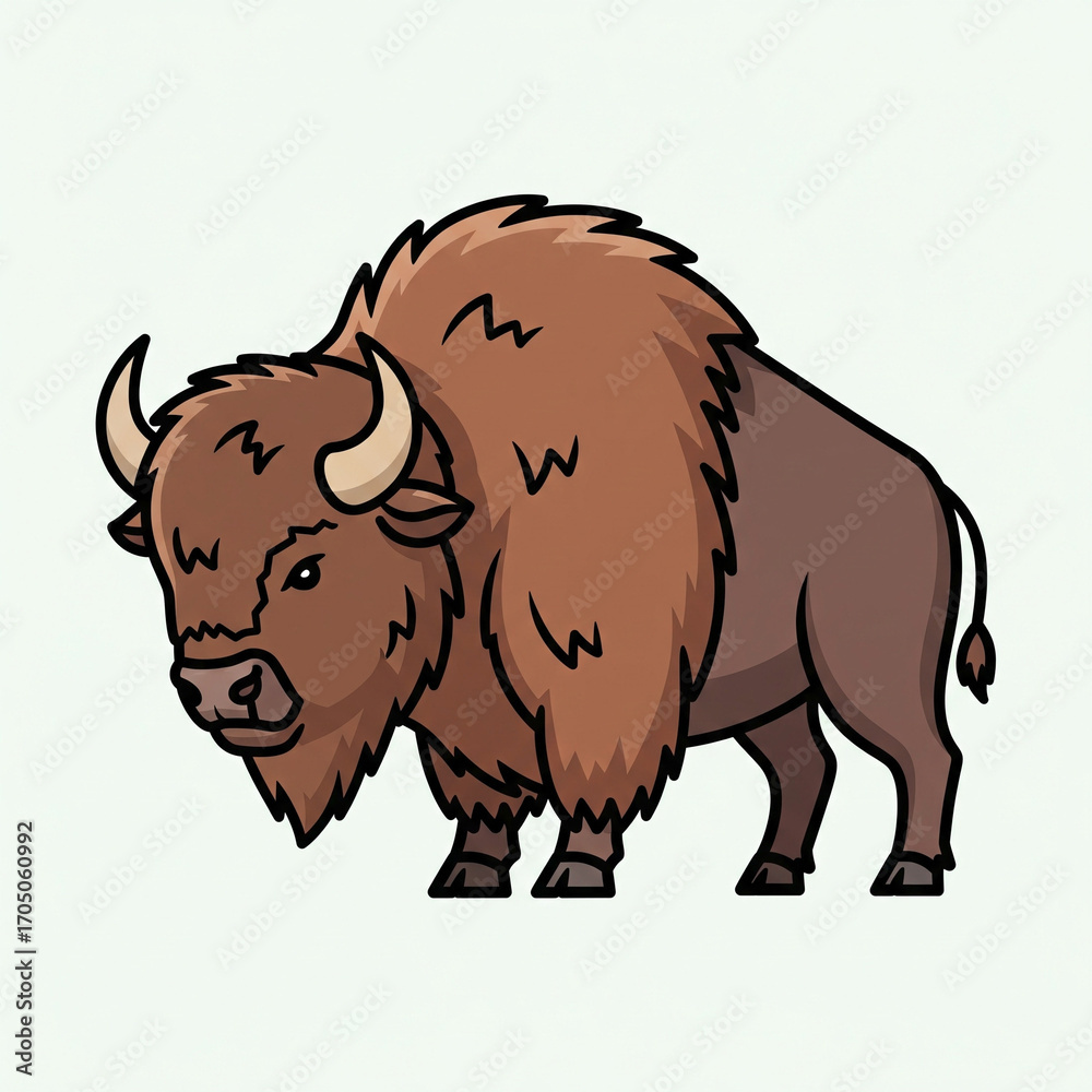 Obraz premium A flat vector icon of a bison with shaggy fur and horns