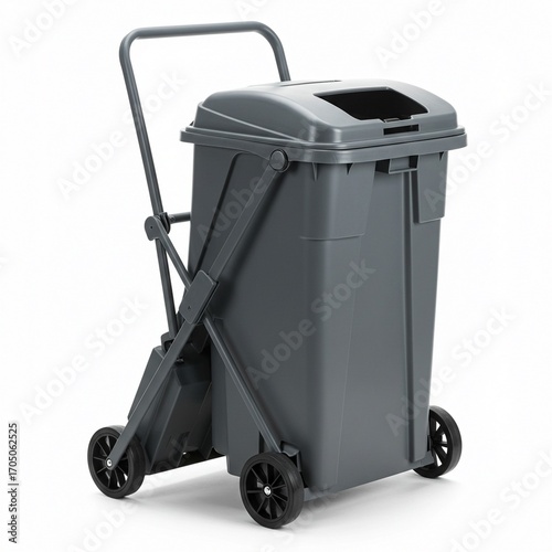 Efficient cleanup solution Durable grey wheeled trash bin, ideal for waste management and convenient refuse collection, simplifying outdoor area maintenance