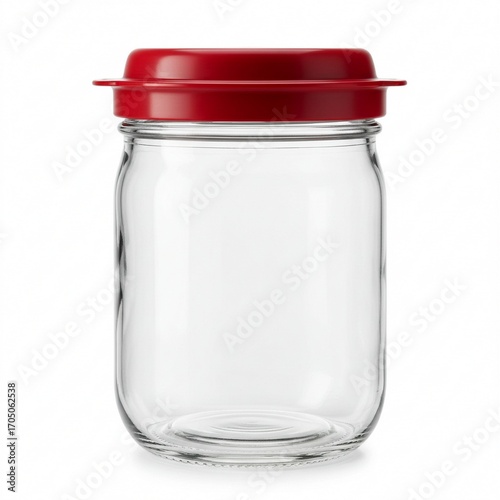 Glass jar with red lid for easy cleanup and food storage, a versatile container for everyday kitchen needs, perfect for preserving and organizing