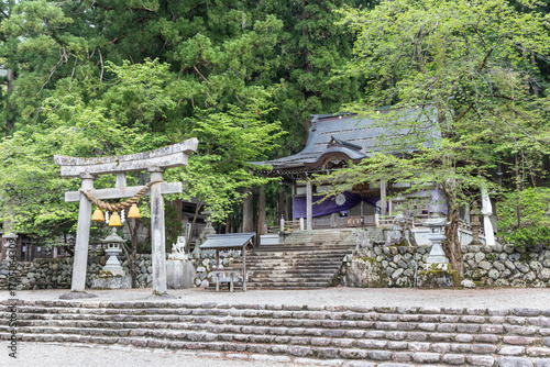 The Shrirakawa Shrine with torii gate in Shirakawago omachi village is one of the tourism attraction in Central Japan.