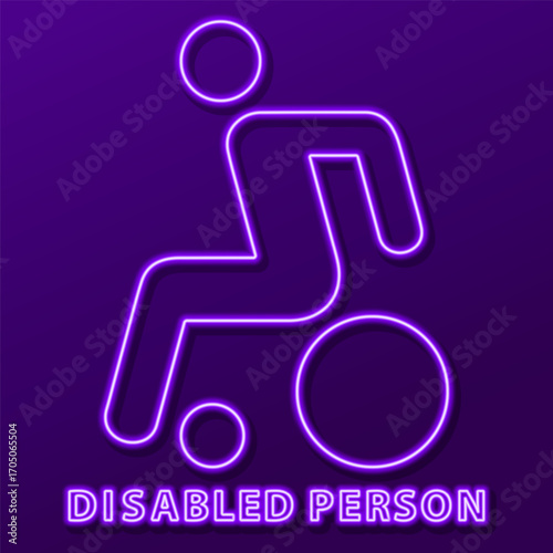 disabled person neon sign, modern glowing banner design, colorful modern design trends on black background. Vector illustration.