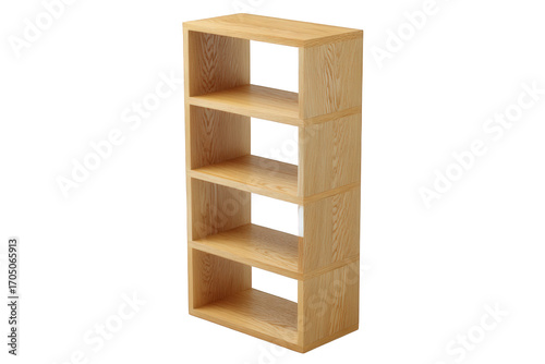 Simple wooden bookshelf isolated on transparent background