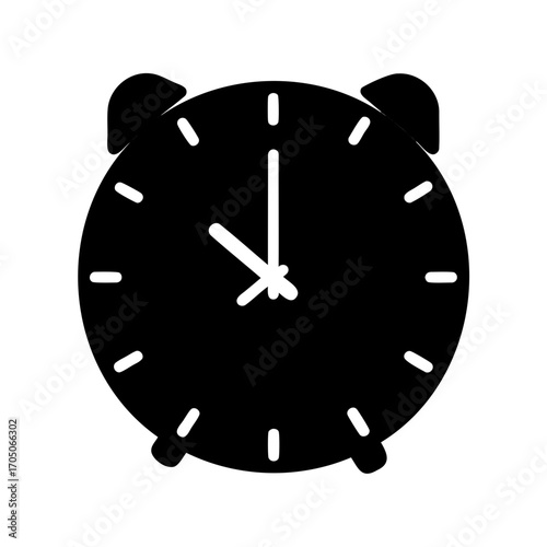 Black and white alarm clock silhouette, indicating morning or evening time