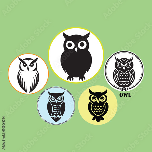 Silhouette owl set vector illustration on the color background.