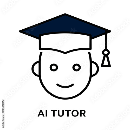 Ai robot graduate icon with graduation cap symbolizing artificial intelligence in education and learning vector