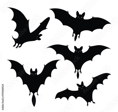Shadow Dance: A mesmerizing assortment of bat silhouettes dance across the frame, rendered in a striking monochrome palette. Embrace the mystery and allure of these nocturnal creatures. 