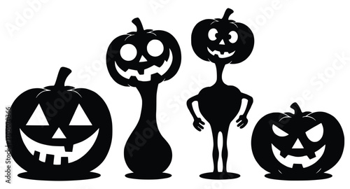 Halloween Pumpkins Silhouette: A spooky collection of carved pumpkin silhouettes, representing the playful spirit of Halloween. Capture the fun and excitement.