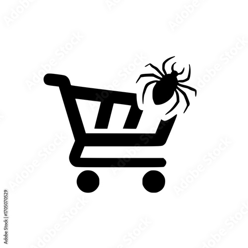 Retail shopping cart with spider web icon vector for spooky holiday sale and web themed design