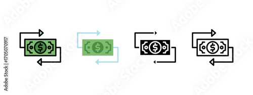 Cashflow exchange vector icon, suitable for financial presentations and business transactions.