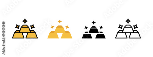 Set of gold bars with sparkling stars, suitable for finance and wealth concepts.