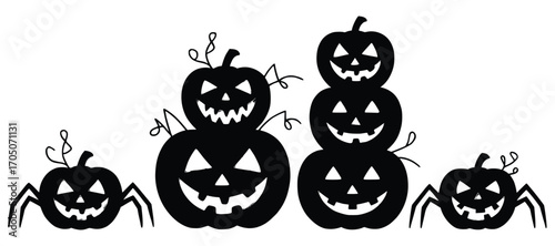 Spooky Silhouettes: A festive Halloween display showcasing an array of grinning jack-o'-lanterns and spiders in a shadowy silhouette against a captivating backdrop.