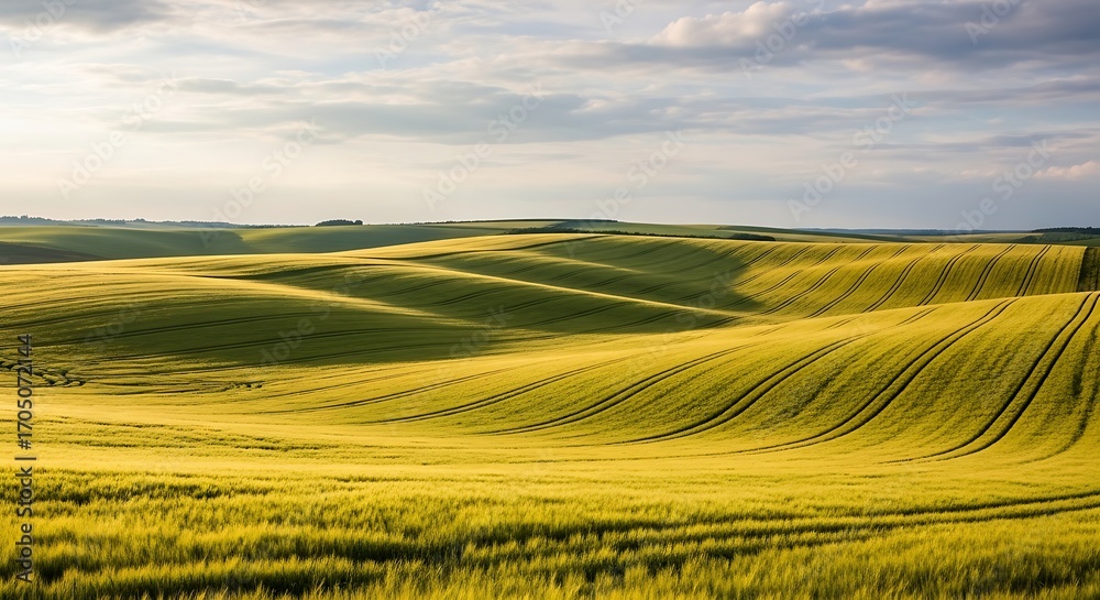 Obraz premium Golden Wheat Fields Rolling Hills Landscape.