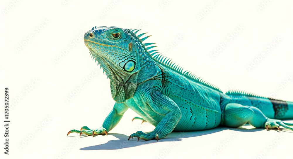 Fototapeta premium Close-up of a Vibrant Green Iguana Resting Peacefully on an Isolated transparent background.