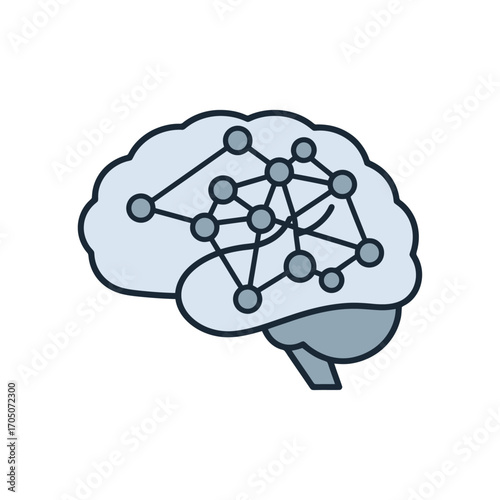 Simple illustration of a brain with interconnected nodes, highlighting neural pathways.