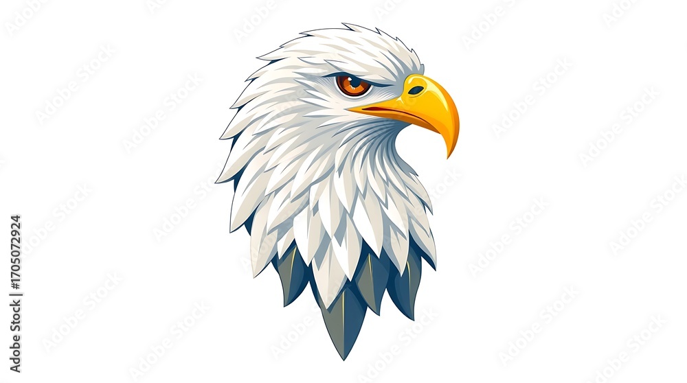 Obraz premium Stylized illustration of a fierce bald eagle head. A powerful and elegant symbol of freedom, patriotism, and strength, isolated on a white background