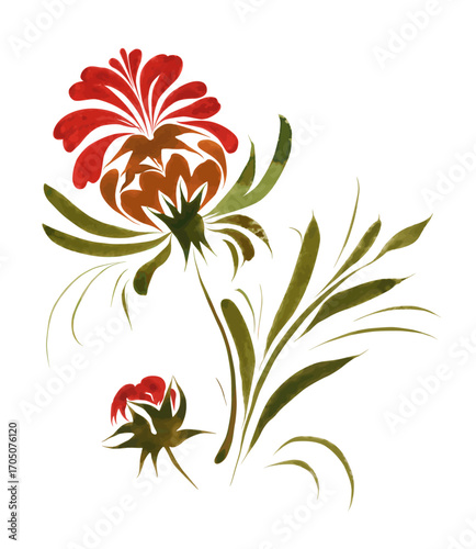 Vector floral composition from hand painted fantasy flowers on a white background