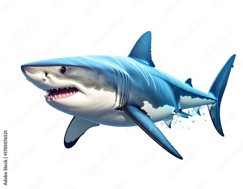 Fototapeta premium Great white shark, swimming, isolated