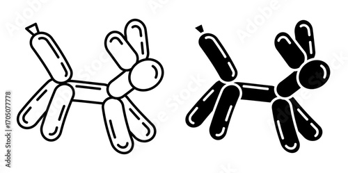 Line icon. Inflatable balloon twisted by a skilled magician into shape of a funny animal with long ears. Simple black and white vector isolated on white background