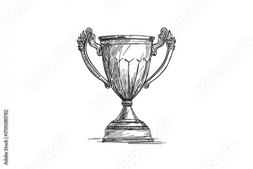 Simple hand-drawn trophy icon with vector illustration, minimalistic design, high contrast, centered composition on a white background.