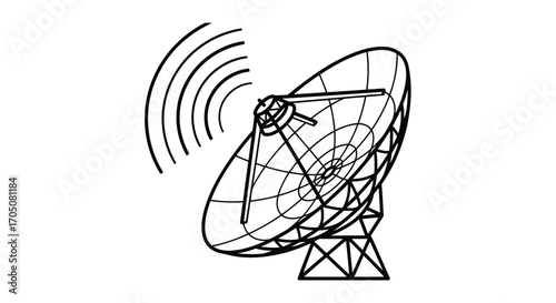 Vector illustration of satellite dish transmitting radio waves