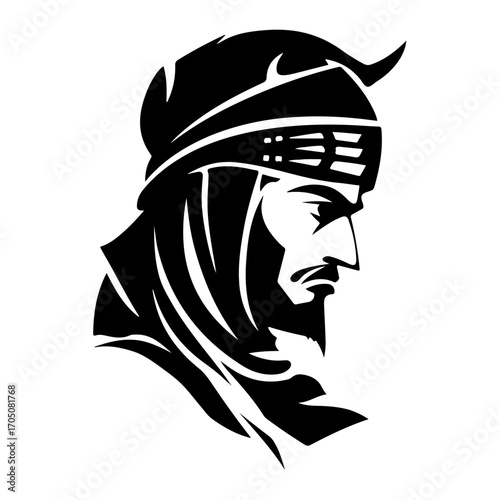 Unique Monochrome Vector Illustration Mamluk Warrior Soldier Fighter Medieval Knight Cavalry Heritage Isolated on Transparent Background
