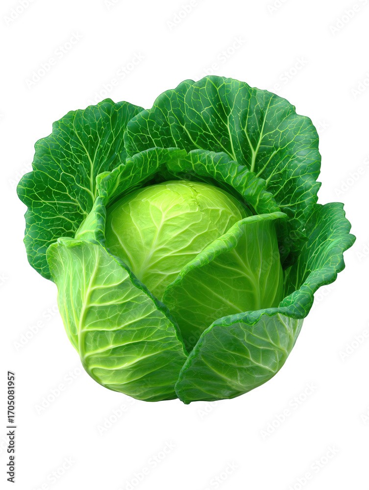 Fototapeta premium Fresh green cabbage isolated on transparent background