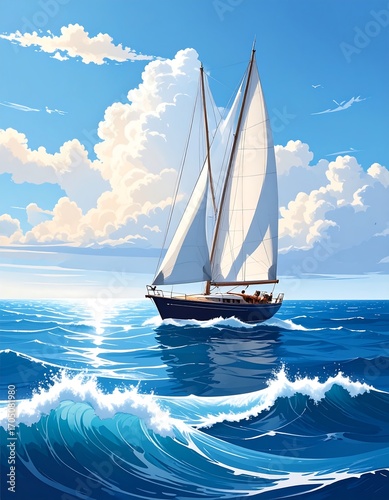 Sailing vessel on a sunny ocean