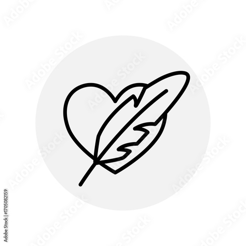 Hypoallergenic icon, editable stroke. Feather and heart sign
