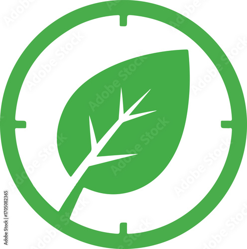 Green leaf inside a green circle with crosshairs nature