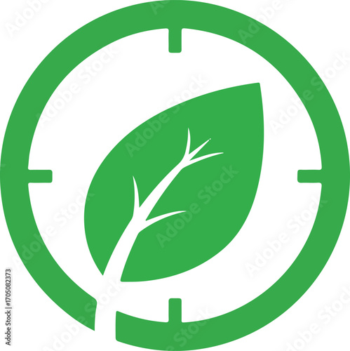 Green leaf inside a green circle with crosshairs nature