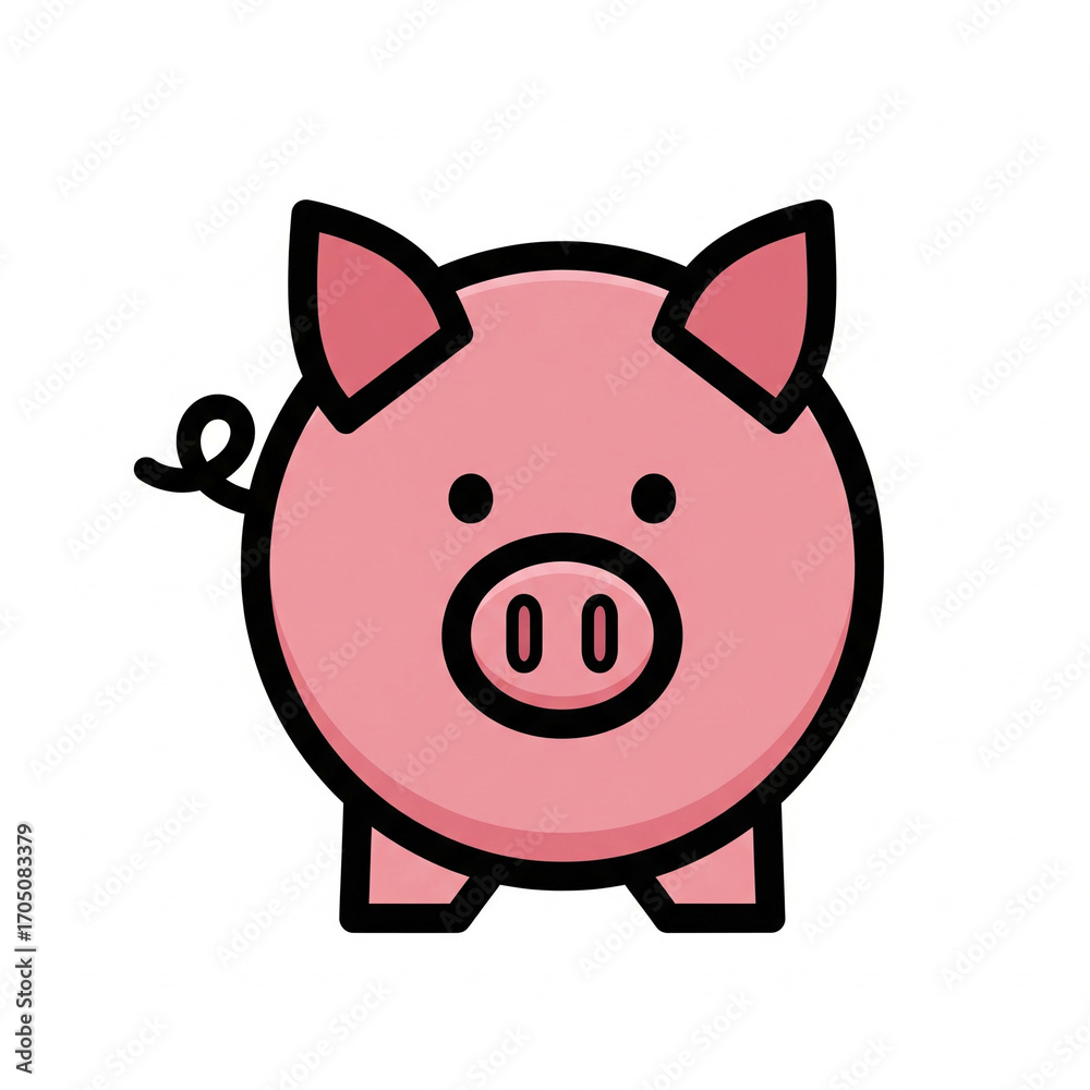 Fototapeta premium A flat vector icon of a pig with a round body and curly tail