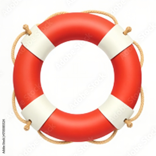 A vivid, bright, ring-shaped life buoy with a red and white color scheme, ready to assist in times of water-based emergencies, emphasizing safety.